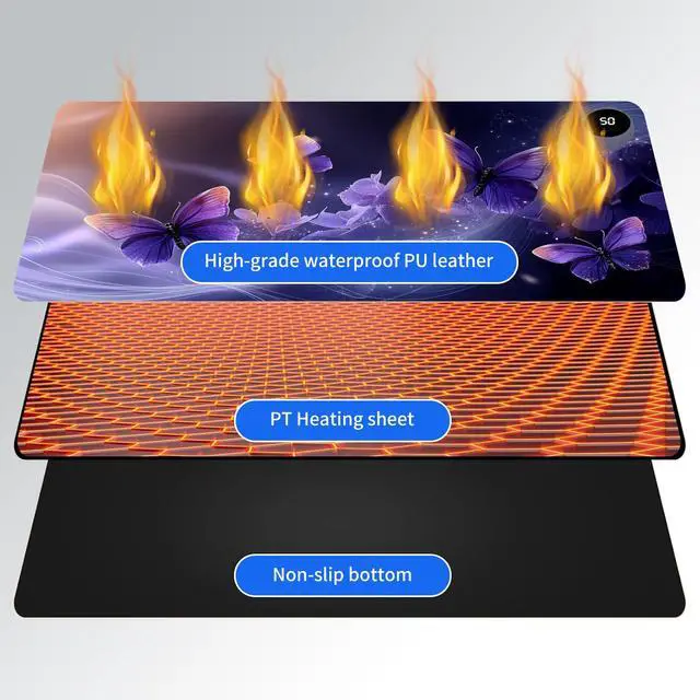 Alt view image 3 of 7 - LYHXLYJH Heated Mouse Pad,Warm Desk Pad with 3 Levels Heating & 3 Hours Auto Shut-Off, PU Leather Heated Desk Pad Warmer Pad for Home Office - 31.5 x 13 inch,Purple Butterfly