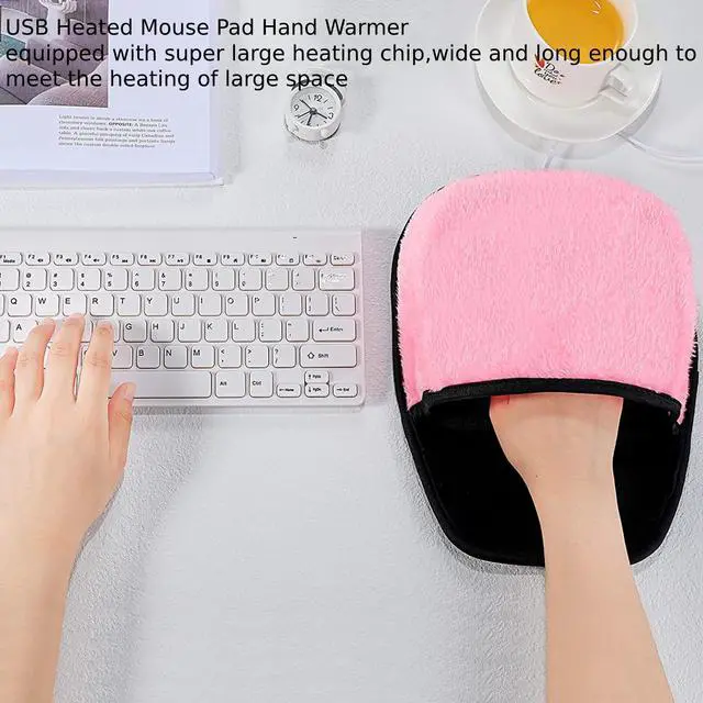 Alt view image 3 of 7 - USB Heated Mouse Pad with Hand Warmer Plush Warm Desk Keyboard Hand Warmer for Winter Office & Home Use, Removable & Cozy for Women & Men