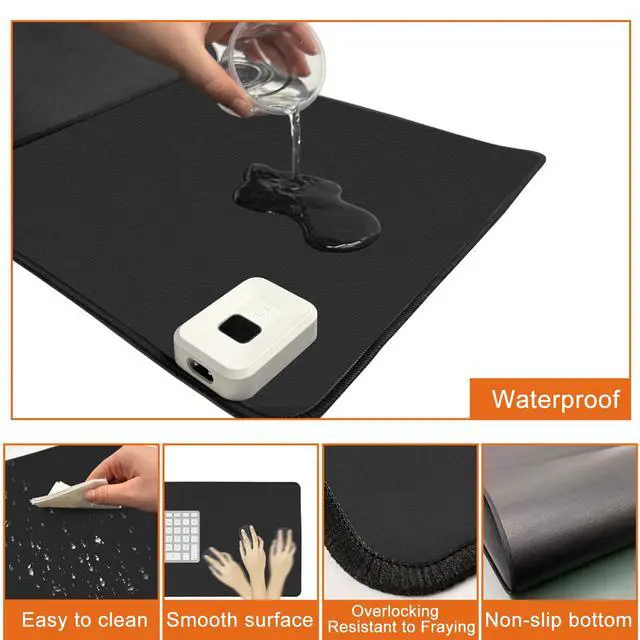 Alt view image 5 of 7 - Ysenchan Heated Desk Pad with 5 Heat Levels & Auto Shut-Off Large PU Leather Mouse Pad, Keyboard Mat & Writing Surface, 31.5" x 13", Black