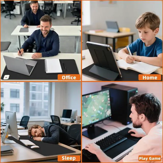 Alt view image 7 of 7 - Ysenchan Heated Desk Pad with 5 Heat Levels & Auto Shut-Off Large PU Leather Mouse Pad, Keyboard Mat & Writing Surface, 31.5" x 13", Black