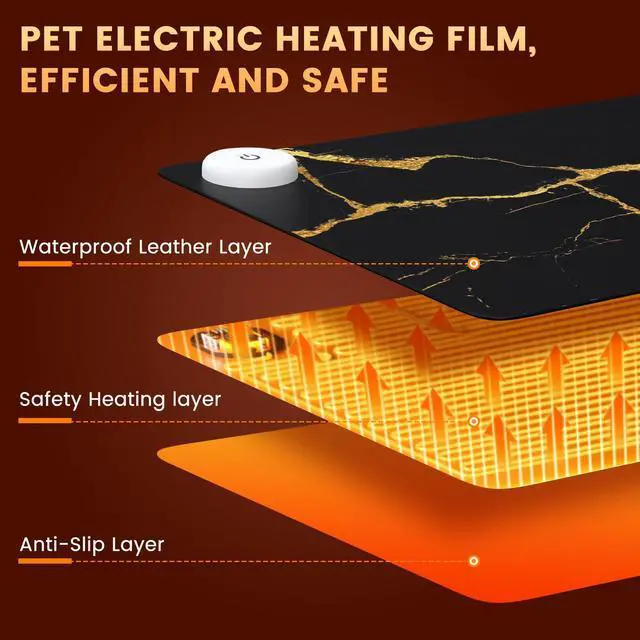 Alt view image 3 of 7 - iLeadon Heated Mouse Pad, Heated Desk Mat, Electric Warm Desk Pad with 3 Heating Levels & 3 Auto Shut-Off Levels, 35.4" x 15.7" Large Safe Desk Mat Hand Warmer for Home Office Work, Black Gold Marble