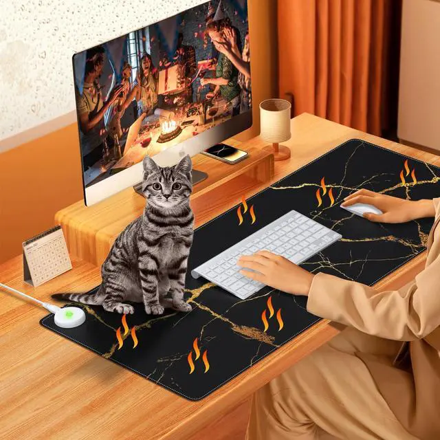 Alt view image 7 of 7 - iLeadon Heated Mouse Pad, Heated Desk Mat, Electric Warm Desk Pad with 3 Heating Levels & 3 Auto Shut-Off Levels, 35.4" x 15.7" Large Safe Desk Mat Hand Warmer for Home Office Work, Black Gold Marble