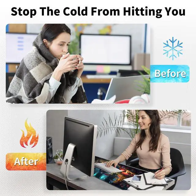 Alt view image 4 of 7 - BREIDMKFM Warm Desk Pad,Heated Desk Pad Mouse Mat Gaming,with 3 Heating Levels & 3 Hours Auto Shut-Off,Leather 31.5" x 13" Foot Warmer Keyboard Office Mat,Mushrooms Forest