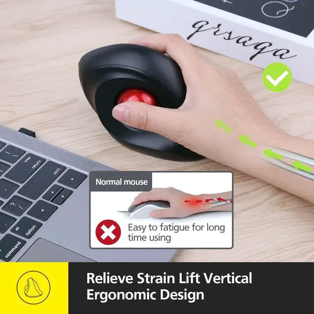 Alt view image 5 of 6 - MicroPack Trackball Wireless Mouse, Upgrade Right Hand Ergonomic Mouse with Wireless Vertical Rollerball Computer Mouse, 3 Adjustable DPI, Easy Thumb Control for PC, Laptop, Mac, Windows - Black