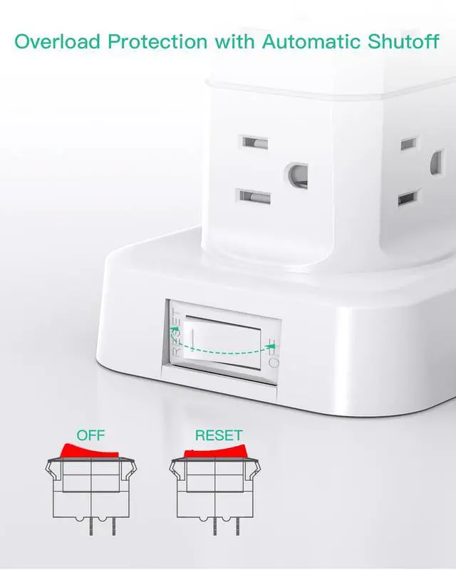 Alt view image 5 of 7 - Power Strips with Surge Protection, Flat Plug Power Strip with 12 Outlets 4 USB Ports, Charging Station Tower 1875W/15A 1080J 6Ft Extension Cord with Multiple Outlets, Office Supplies, Dorm Essentials