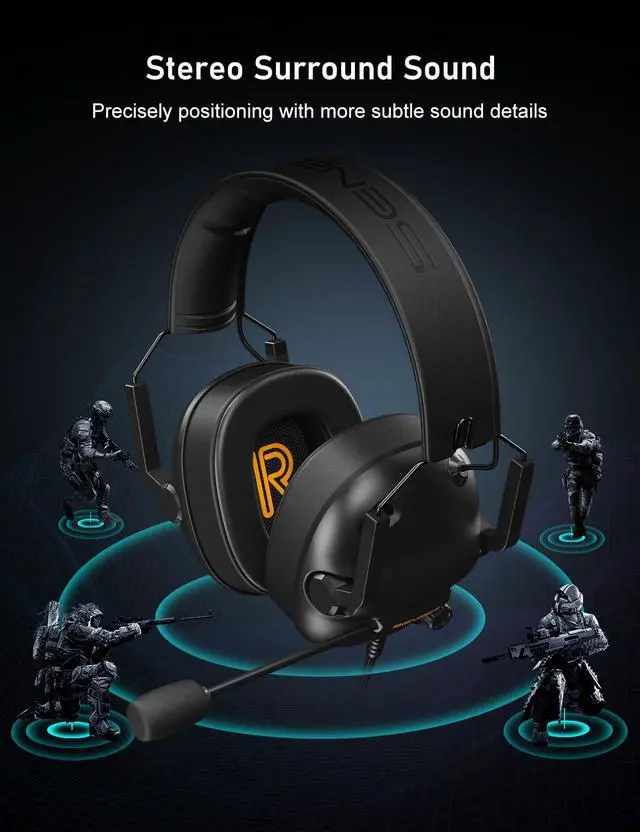 Alt view image 2 of 7 - SENZER SG500 Surround Sound Pro Gaming Headset with Noise Cancelling Microphone - Soft Memory Foam Padding - Portable Foldable Headphones for PC, PS4, PS5, Xbox One, Switch - Black