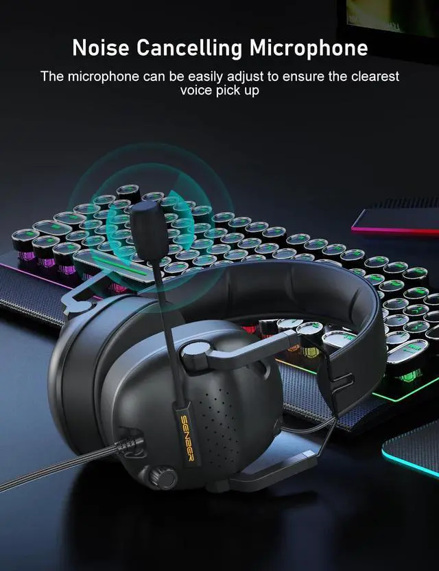 Alt view image 5 of 7 - SENZER SG500 Surround Sound Pro Gaming Headset with Noise Cancelling Microphone - Soft Memory Foam Padding - Portable Foldable Headphones for PC, PS4, PS5, Xbox One, Switch - Black
