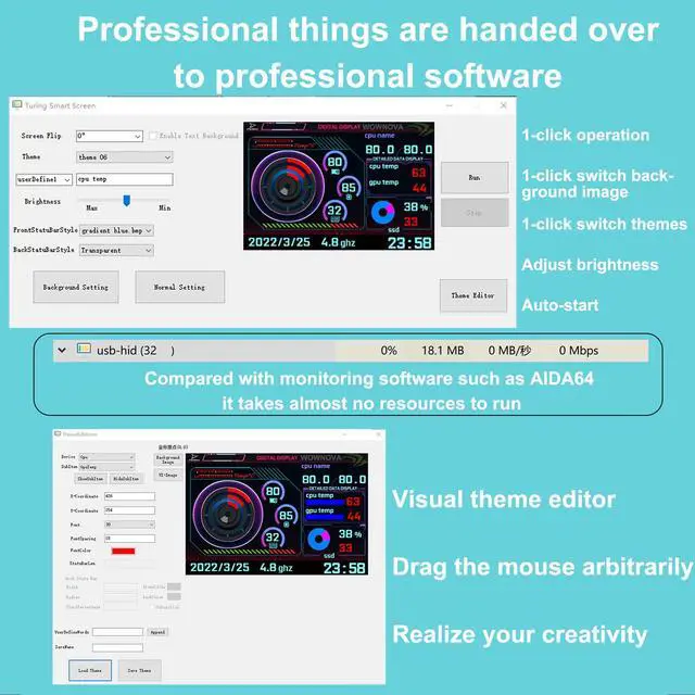 Alt view image 6 of 7 - WOWNOVA PC Temperature Display, Computer Temp Monitor, ARGB Case, IPS USB Mini Screen, CPU RAM HDD Data Monitor