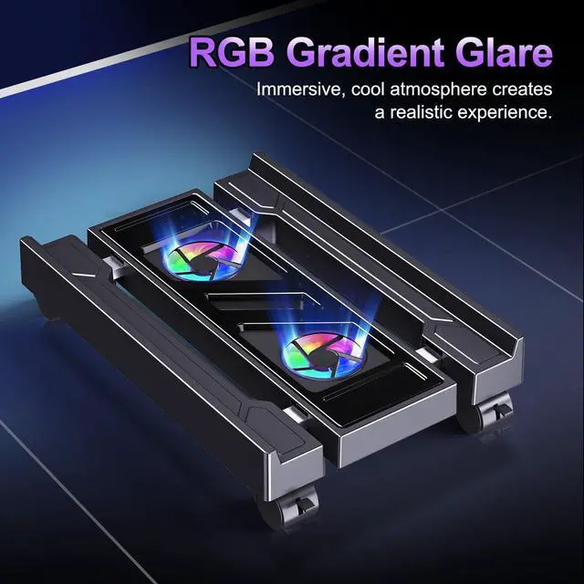 Alt view image 5 of 7 - Hovadova Adjustable Computer Tower Stand with Cooler Fan and Light, PC Stand for Floor, Mobile CPU Holder with 4 Caster Wheels Fits Most PC Tower, Under Desk CPU Holder for Office,Gamers and Students