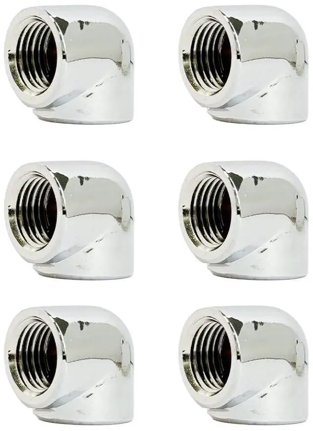 Main image of Dracaena.io 6 Pack G1/4" Female to Female 90° Angle Elbow Fittings, Brass Water Cooling Connector Adapter for PC Computer Liquid Cooling Loop, Durable Leak Proof Extender Fitting, Silver