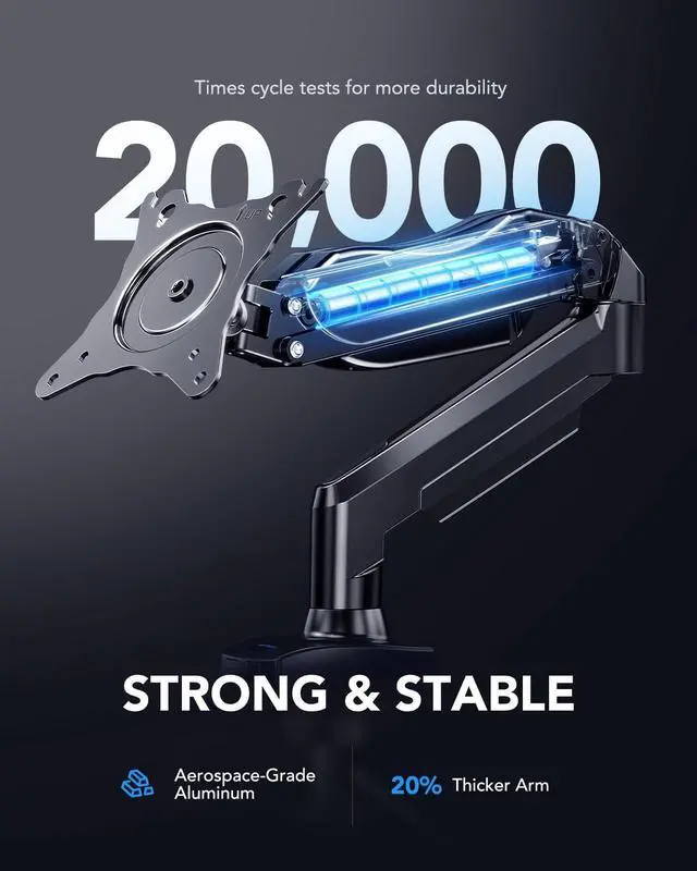 Alt view image 3 of 7 - HUANUO Single Monitor Mount, 13 to 32 Inch Monitor Arm, Adjustable Monitor Stand, Vesa Mount with Clamp and Grommet Base - Fits 4.4 to 19.8lbs LCD Computer Monitors