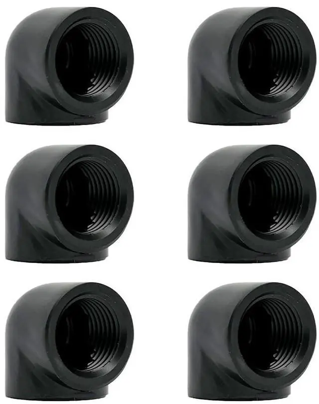 Main image of Dracaena.io 6 Pack G1/4" Female to Female 90° Angle Elbow Fittings, Brass Water Cooling Connector Adapter for PC Computer Liquid Cooling Loop, Durable Leak Proof Extender Fitting, Black