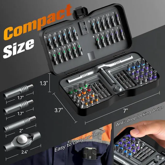 Alt view image 2 of 7 - 66 in 1 Ratchet Screwdriver Set with Detachable Handle, 6.2° Ratchet Head, Multi S2 Steel Bit Free Combination, Portable Repair Tool Kit for Christmas Gifts Furniture, Computer, Bicycle, DIY