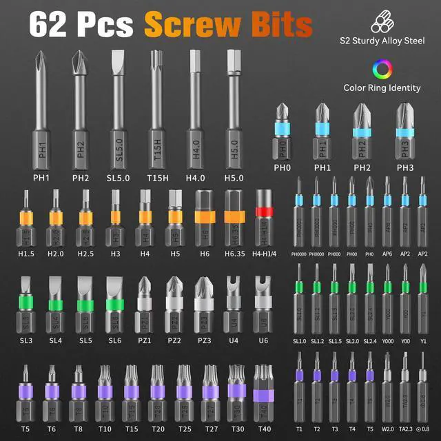 Alt view image 7 of 7 - 66 in 1 Ratchet Screwdriver Set with Detachable Handle, 6.2° Ratchet Head, Multi S2 Steel Bit Free Combination, Portable Repair Tool Kit for Christmas Gifts Furniture, Computer, Bicycle, DIY