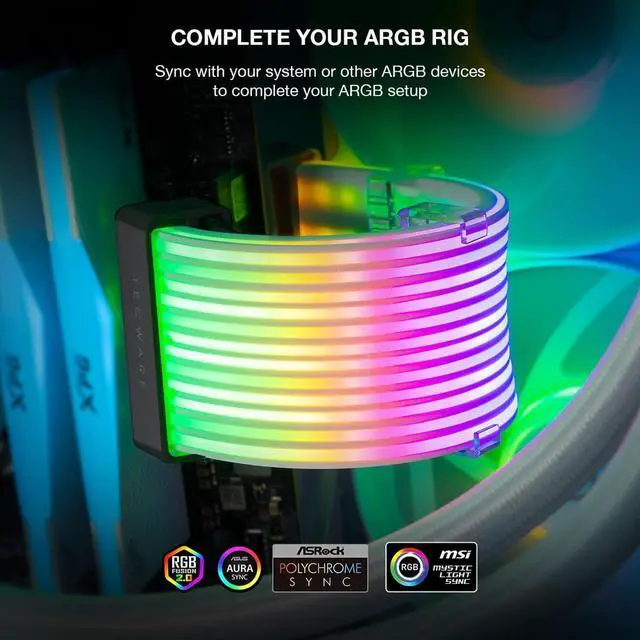 Alt view image 5 of 7 - TECWARE Flex RGB Cable Cover Kit | Compatible with 24-Pin Motherboard and 8-Pin/16-Pin GPU | ARGB PSU Cable Extension with 5V 3-Pin Sync | RGB Lighting Kit for PC Cables | Black