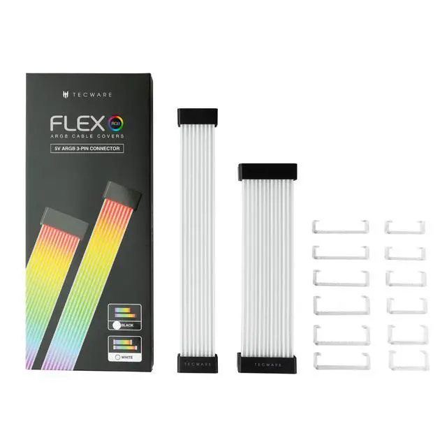 Alt view image 7 of 7 - TECWARE Flex RGB Cable Cover Kit | Compatible with 24-Pin Motherboard and 8-Pin/16-Pin GPU | ARGB PSU Cable Extension with 5V 3-Pin Sync | RGB Lighting Kit for PC Cables | Black