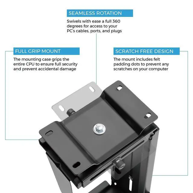Alt view image 3 of 6 - HumanCentric Adjustable Under Desk Computer Mount and Wall Mount, CPU Holder Fits Most PC or Computer Cases, Adjustable Height and Width, Full 360 Swivel, Up to 22 lb, Hardware Included