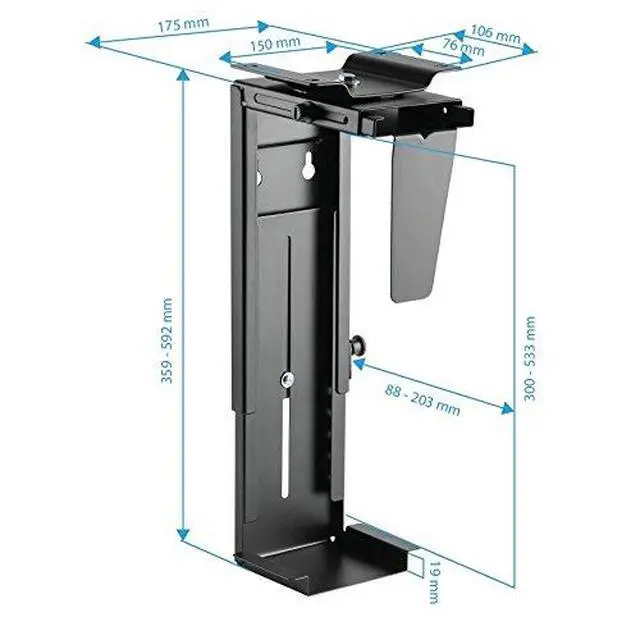 Alt view image 6 of 6 - HumanCentric Adjustable Under Desk Computer Mount and Wall Mount, CPU Holder Fits Most PC or Computer Cases, Adjustable Height and Width, Full 360 Swivel, Up to 22 lb, Hardware Included