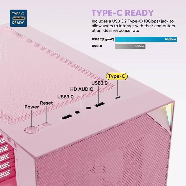 Alt view image 7 of 7 - Vetroo AL800 Mid Tower ATX PC Computer Case - Door Opening Design Tempered Glass, Adjustable LED Strip, Pre-Installed ARGB & PWM FDB Fan in Rear, Support for 50 Series GPUs - Pink