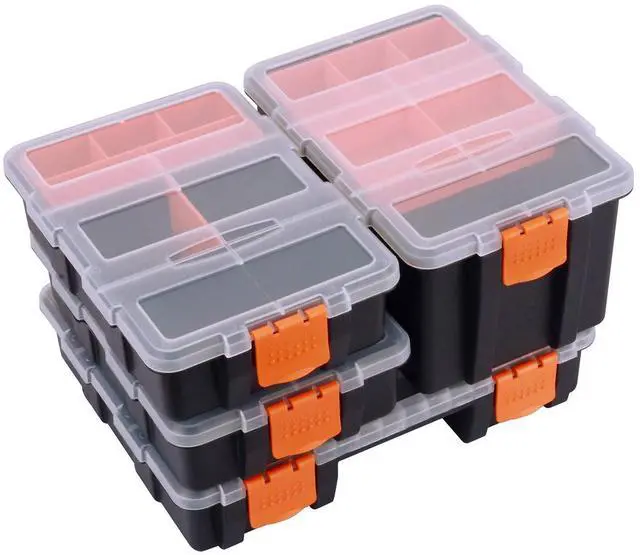 Main image of MIXPOWER 4 Piece Set Toolbox Hardware & Parts Organizers, Versatile and Durable Storage, Customizable Removable Plastic Dividers, storage and carry, Black/Orange