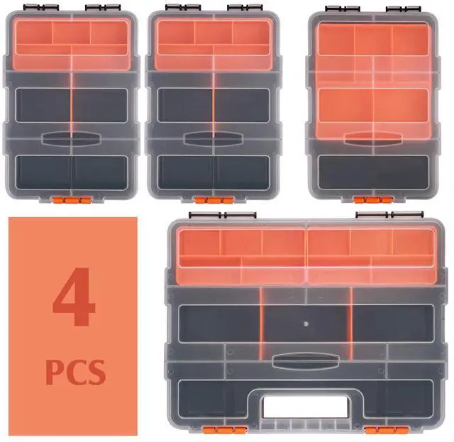 Alt view image 2 of 7 - MIXPOWER 4 Piece Set Toolbox Hardware & Parts Organizers, Versatile and Durable Storage, Customizable Removable Plastic Dividers, storage and carry, Black/Orange