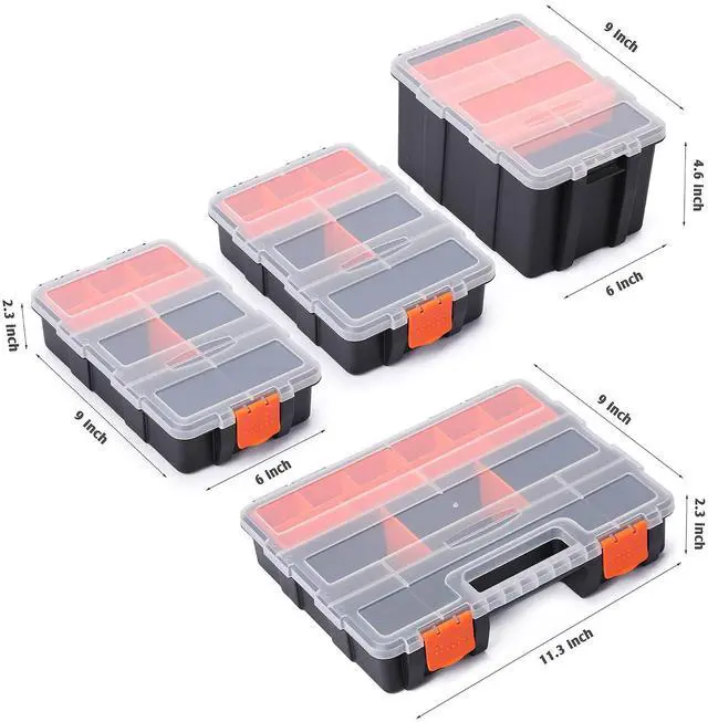 Alt view image 3 of 7 - MIXPOWER 4 Piece Set Toolbox Hardware & Parts Organizers, Versatile and Durable Storage, Customizable Removable Plastic Dividers, storage and carry, Black/Orange