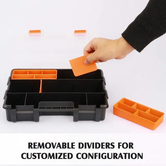 Alt view image 4 of 7 - MIXPOWER 4 Piece Set Toolbox Hardware & Parts Organizers, Versatile and Durable Storage, Customizable Removable Plastic Dividers, storage and carry, Black/Orange