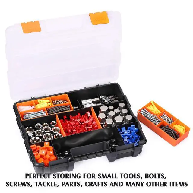 Alt view image 6 of 7 - MIXPOWER 4 Piece Set Toolbox Hardware & Parts Organizers, Versatile and Durable Storage, Customizable Removable Plastic Dividers, storage and carry, Black/Orange