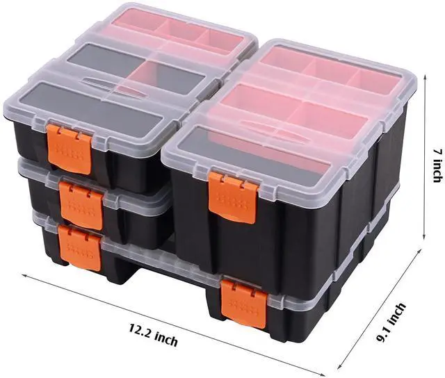 Alt view image 7 of 7 - MIXPOWER 4 Piece Set Toolbox Hardware & Parts Organizers, Versatile and Durable Storage, Customizable Removable Plastic Dividers, storage and carry, Black/Orange