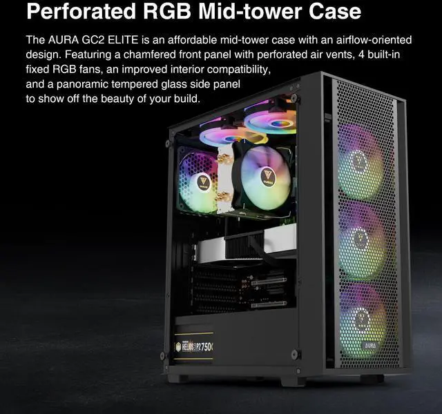 Alt view image 2 of 7 - GAMDIAS ATX Mid Tower Computer PC Case with Tempered Glass, 4X 120mm ARGB PWM Fans Gaming Case, Support Up to 6X 120mm Fans, 360mm AIO/Radiator, 260mm GPU/VGA, 160mm CPU Air Cooler