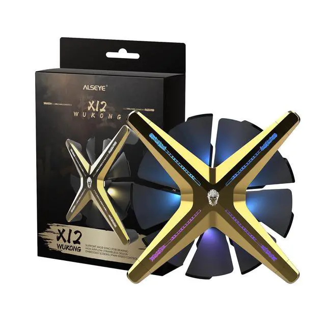 Alt view image 6 of 7 - ALSEYE X12 Case Fan ARGB PWM Computer Air Cooling Fan - High Performance Silent Operation 120mm RGB CPU Cooling (Golden, Standard Blade)