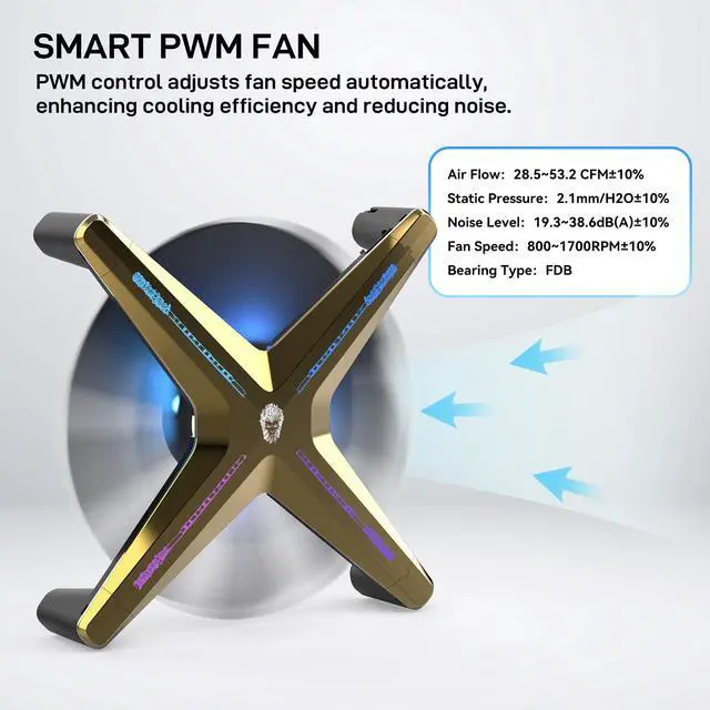 Alt view image 5 of 7 - ALSEYE X12 Case Fan ARGB PWM Computer Air Cooling Fan - High Performance Silent Operation 120mm RGB CPU Cooling (Golden, Standard Blade)