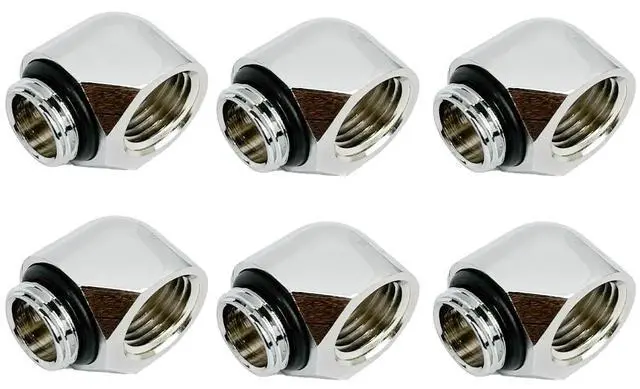 Main image of Dracaena.io 6 Pack G1/4" Male to Female 90° Angle Elbow Fittings, Brass Water Cooling Connector Adapter for PC Computer Liquid Cooling Loop, Durable Leak Proof Extender Fitting, Silver