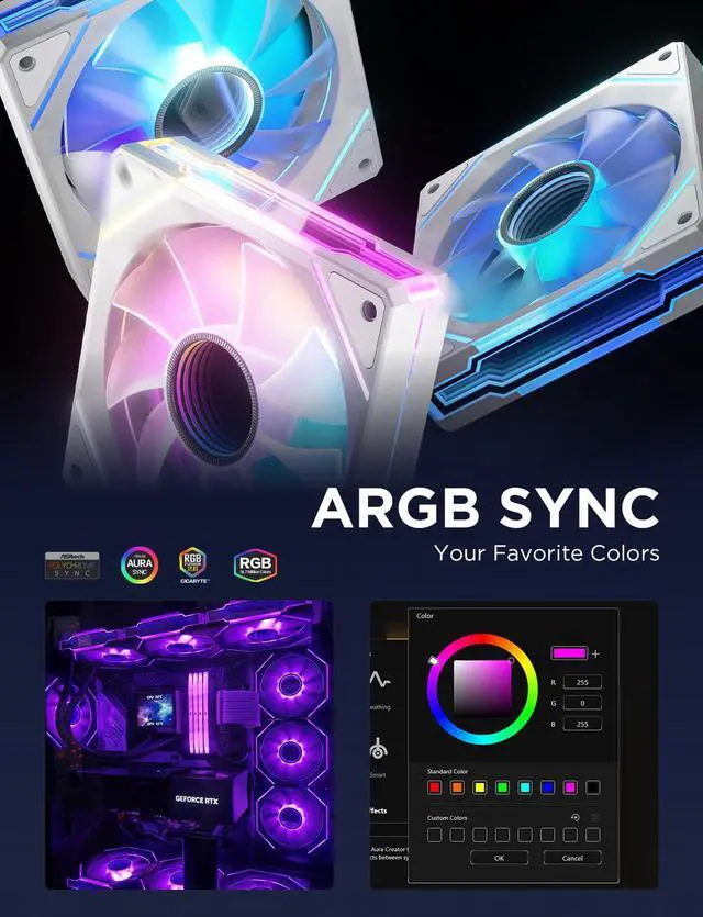 Alt view image 4 of 6 - AsiaHorse AMICI-5GT RGB PC Fans, Infinity Mirror ARGB Fans HDB Bearing Fan Speeds Up to 1800 RPM with 24 LED Lights, Reverse Blade Fan Compatible Motherboard Aura SYNC (Not Wireless Connection)