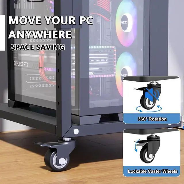 Alt view image 6 of 7 - ZUAVIALA Computer Tower Stand with Power Outlet, 6 Level Height Ajustable PC Tower Stand for Floor, Mobile Rolling CPU Holder Cart for Gaming, Office, Home, 21.34"-28.3", Black
