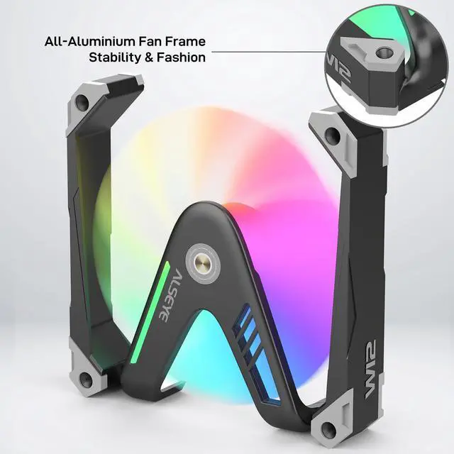 Alt view image 3 of 7 - ALSEYE W12 Pro Case Fan, Extraordinary 'W' Designed PC Fans, Full Aluminium Frame 120mm ARGB & PWM Computer Case Fan (Black)