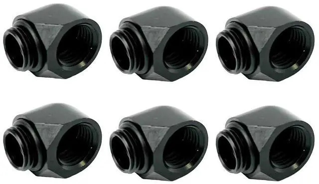 Main image of Dracaena.io 6 Pack G1/4" Male to Female 90° Angle Elbow Fittings, Brass Water Cooling Connector Adapter for PC Computer Liquid Cooling Loop, Durable Leak Proof Extender Fitting, Black