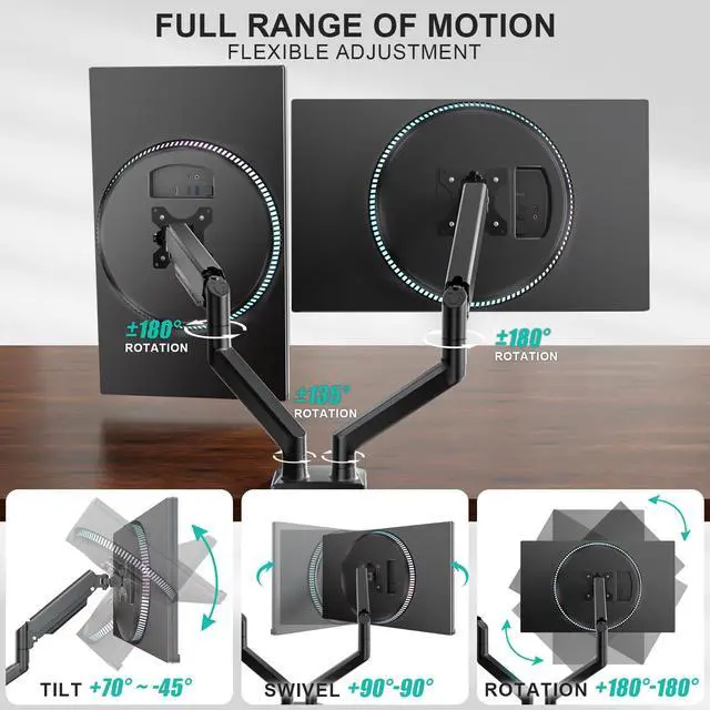Alt view image 3 of 7 - WALI Dual Monitor Stand for 13-32 inch Computer Screens, Dual Monitor Arms for 2 Monitors Holds up to 22 lbs, Height Adjustable Gas Spring Dual Monitors Mount, VESA 75x75/100x100mm (GSMP002N), Black