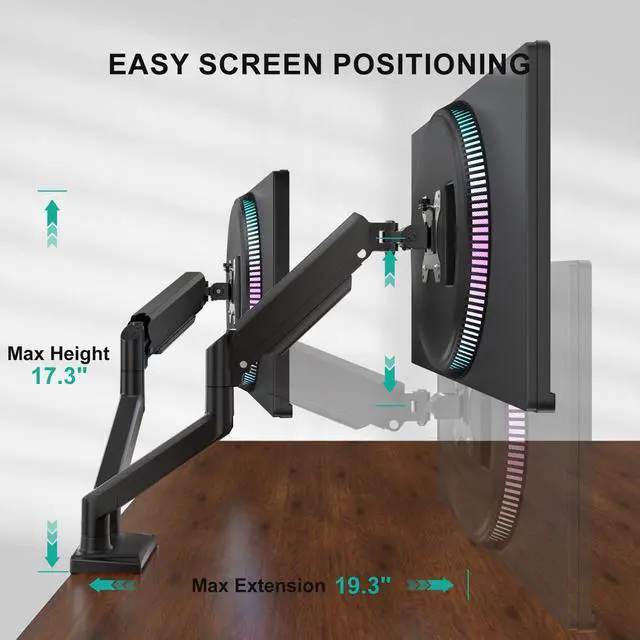 Alt view image 4 of 7 - WALI Dual Monitor Stand for 13-32 inch Computer Screens, Dual Monitor Arms for 2 Monitors Holds up to 22 lbs, Height Adjustable Gas Spring Dual Monitors Mount, VESA 75x75/100x100mm (GSMP002N), Black