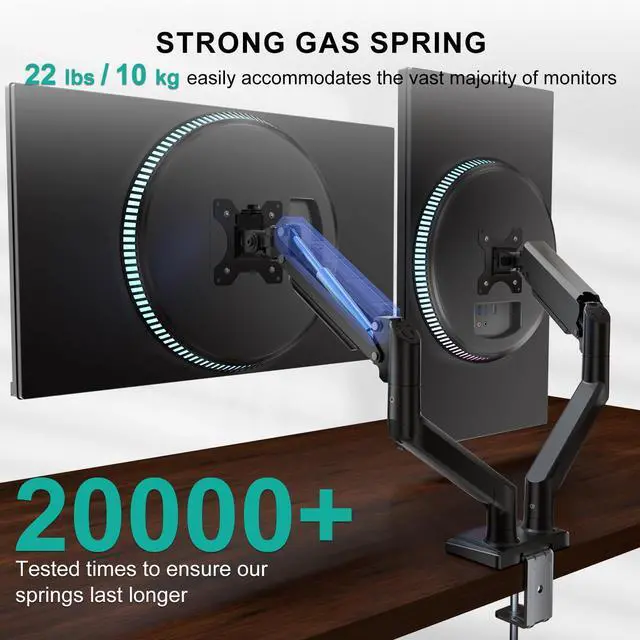 Alt view image 5 of 7 - WALI Dual Monitor Stand for 13-32 inch Computer Screens, Dual Monitor Arms for 2 Monitors Holds up to 22 lbs, Height Adjustable Gas Spring Dual Monitors Mount, VESA 75x75/100x100mm (GSMP002N), Black