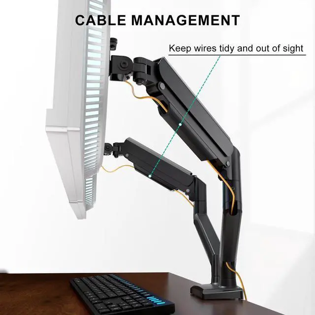 Alt view image 6 of 7 - WALI Dual Monitor Stand for 13-32 inch Computer Screens, Dual Monitor Arms for 2 Monitors Holds up to 22 lbs, Height Adjustable Gas Spring Dual Monitors Mount, VESA 75x75/100x100mm (GSMP002N), Black