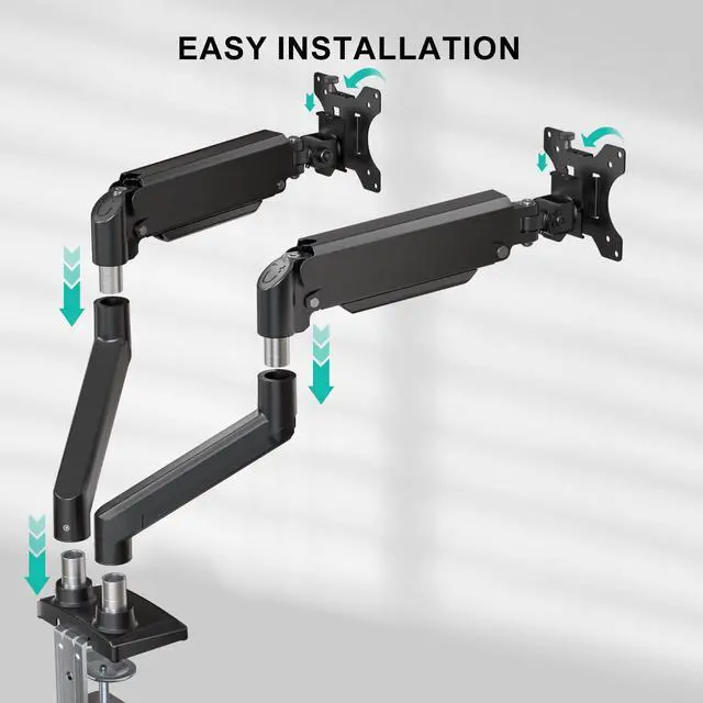 Alt view image 7 of 7 - WALI Dual Monitor Stand for 13-32 inch Computer Screens, Dual Monitor Arms for 2 Monitors Holds up to 22 lbs, Height Adjustable Gas Spring Dual Monitors Mount, VESA 75x75/100x100mm (GSMP002N), Black