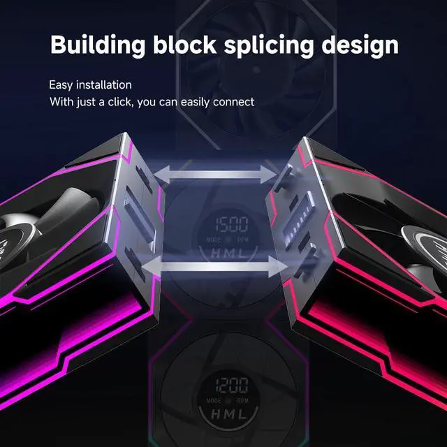 Alt view image 4 of 6 - Jungle Leopard JM V4 120mm Case Fan|Computer Cooling PC ARGB CPU Cooler Daisy Chain Fan|Three-Mode Digital Display|Infinity Mirror Design|600-2100 4Pin PWM ControlBlack Reverse 3-Pack