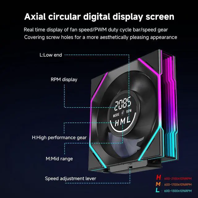 Alt view image 6 of 6 - Jungle Leopard JM V4 120mm Case Fan|Computer Cooling PC ARGB CPU Cooler Daisy Chain Fan|Three-Mode Digital Display|Infinity Mirror Design|600-2100 4Pin PWM ControlBlack Reverse 3-Pack