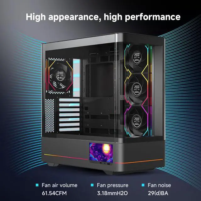 Alt view image 5 of 6 - Jungle Leopard JM V4 120mm Case Fan|Computer Cooling PC ARGB CPU Cooler Daisy Chain Fan|Three-Mode Digital Display|Infinity Mirror Design|600-2100 4Pin PWM ControlBlack Reverse 3-Pack