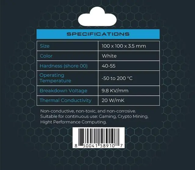 Alt view image 2 of 2 - XPC High Performance 20W/mK Thermal Pad T20 Series, 100 x 100mm, White, 0.5mm to 3.5mm Thickness, Non-Conductive for GPU, Electronics, Computer Parts (3.50mm)