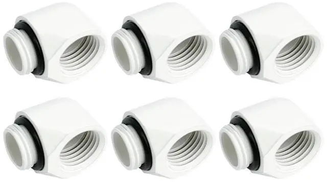 Main image of Dracaena.io 6 Pack G1/4" Male to Female 90° Angle Elbow Fittings, Brass Water Cooling Connector Adapter for PC Computer Liquid Cooling Loop, Durable Leak Proof Extender Fitting, White