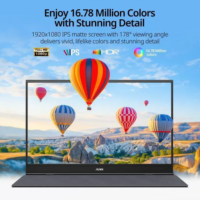 Alt view image 2 of 7 - MNN Portable Monitor 15.6inch FHD 1080P USB C HDMI Gaming Ultra-Slim IPS Display w/Smart Cover & Speakers,HDR Plug&Play, External Monitor for Laptop PC Phone Mac (15.6'' 1080P)
