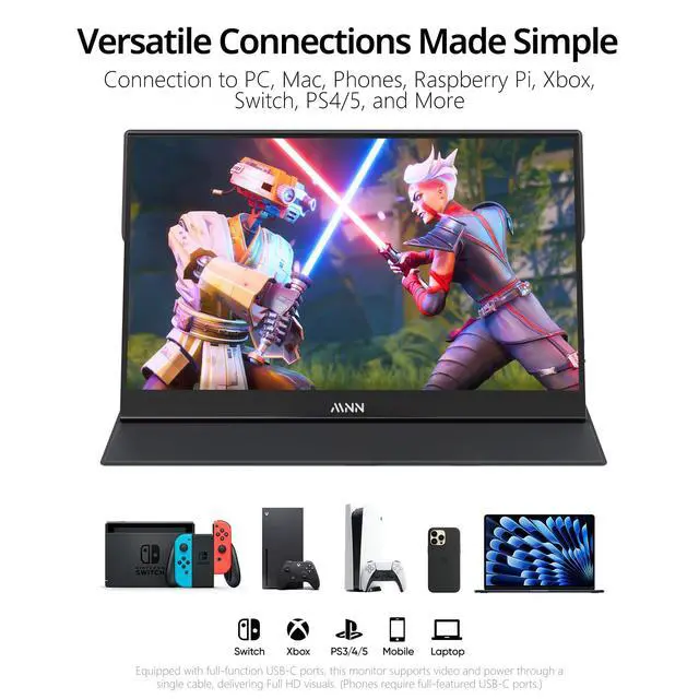 Alt view image 3 of 7 - MNN Portable Monitor 15.6inch FHD 1080P USB C HDMI Gaming Ultra-Slim IPS Display w/Smart Cover & Speakers,HDR Plug&Play, External Monitor for Laptop PC Phone Mac (15.6'' 1080P)