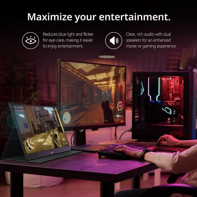 Alt view image 4 of 7 - MNN Portable Monitor 15.6inch FHD 1080P USB C HDMI Gaming Ultra-Slim IPS Display w/Smart Cover & Speakers,HDR Plug&Play, External Monitor for Laptop PC Phone Mac (15.6'' 1080P)